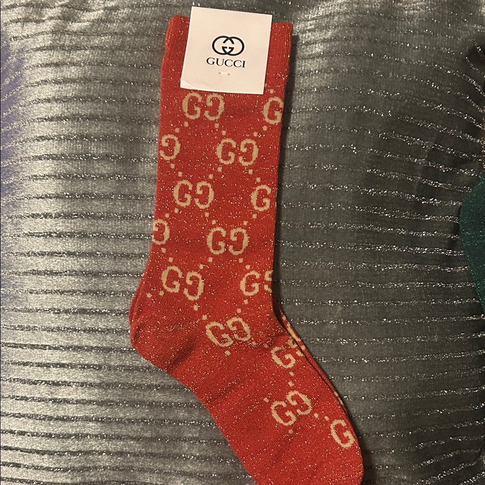 Gucci Red and Gold GG Pattern Sock